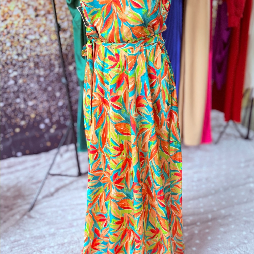 Nicole Miller Blue and Orange Sleeveless Sundress